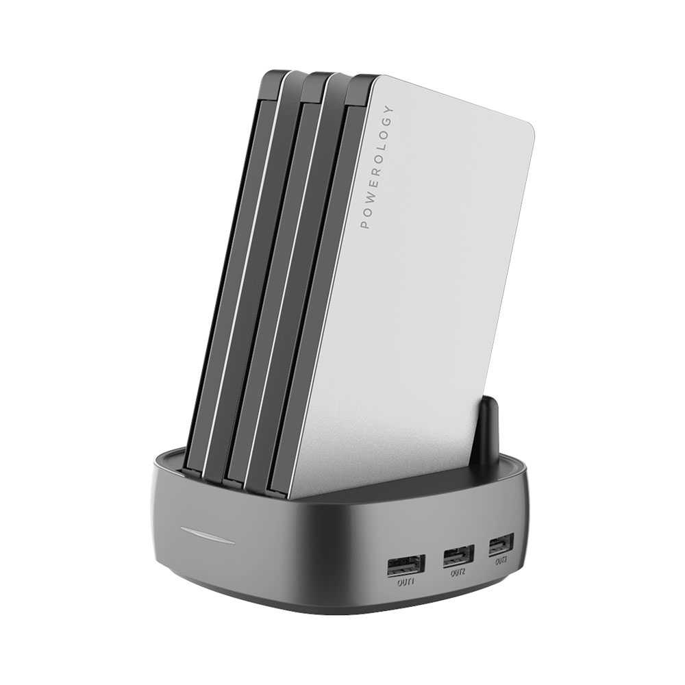 Powerology 3in1 Power Station 8000mah With Built-In Cable (Silver)